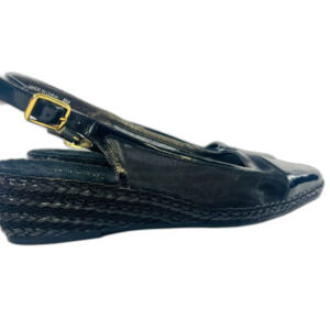 David Tate Portos Black Slingback Wedge Mesh Sides 8M Quiet Luxury Buckle